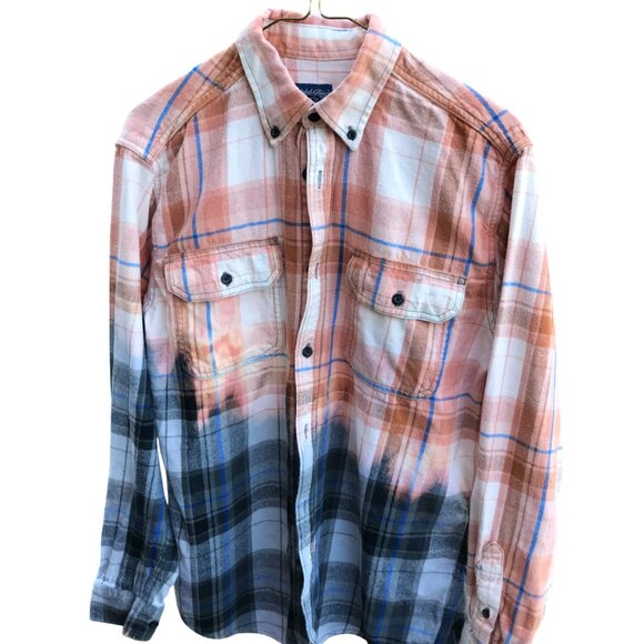 Bleached Flannel Shirt, Size Medium: Upcycled Painted Lady Portrait Warrior - Picture 5 of 12